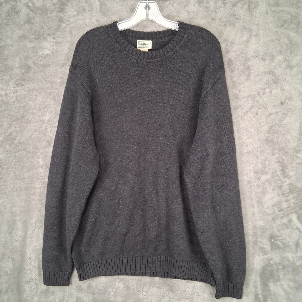 LL Bean Mens Sweater Large Tall Charcoal Gray Cotton Crew Neck Pullover 0 FWB5